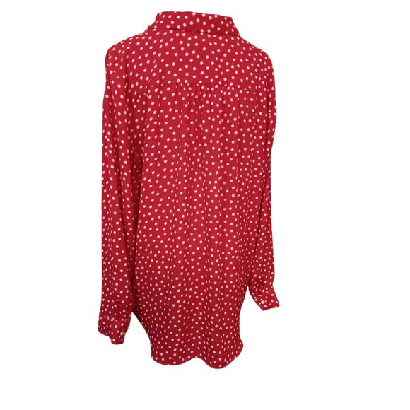 ANN‎ TAYLOR Classic Dressy Career Blouse Top Large Pockets Red Beige Polka Dots - Picture 9 of 9